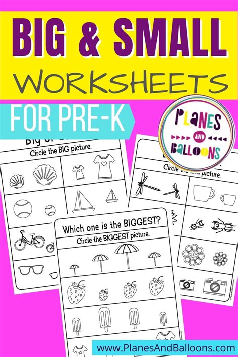 Big And Small Worksheets Size Comparison Planes And Balloons In 2021