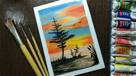 Illustration color theory watercolors drawing painting fine art creative watercolor painting. Watercolor Painting for beginners || Watercolor sunset scenery || easy Watercolor sunset ...