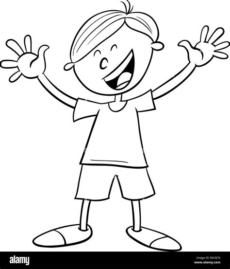 Black And White Cartoon Illustration Of Happy Preschool Or Elementary