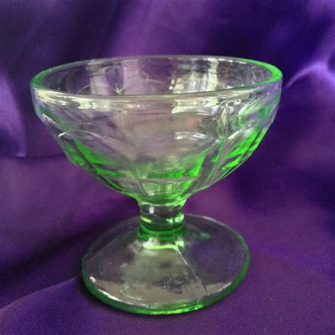 Green Vaseline Glass Sherbet Cup Hazel Atlas Colonial Block Etsy