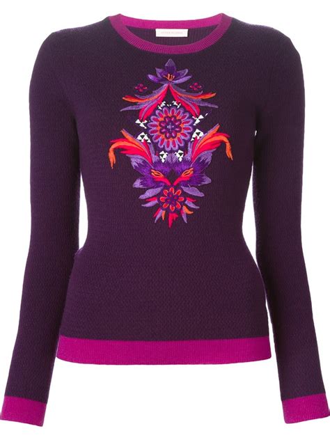 Matthew Williamson Embroidered Flower Sweater In Purple Pink And Purple