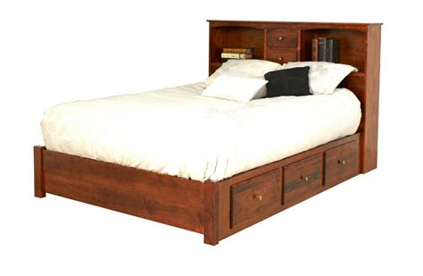 Amish Bookcase Platform Bed Low Under Storage Drawers Solid Wood King