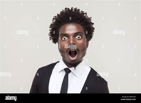 Portrait Amazed Afro Man With Shocked Face Studio Shot Isolated On