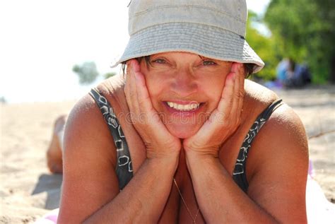 Beautiful Older Woman Smiling Sun Hat Stock Photos Free Royalty