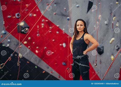 Portrait Of Happy Woman With Rope In Fitness Studio Stock Photo Image