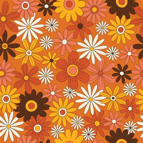 Floral Seamless Retro Pattern In The Style Of The 70s Hippie