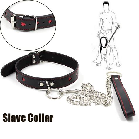 Bdsm Bondage Leather Neck Collar With Leash Chain Sex Neck Harness