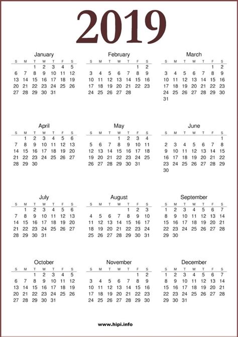 2019 Calendar Printable Free New - Free Download - Hipi.info | Calendars Printable Free