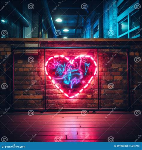 Neon Frame With Hearts On A Brick Wall Graffiti Neon Lights Stock Illustration Illustration