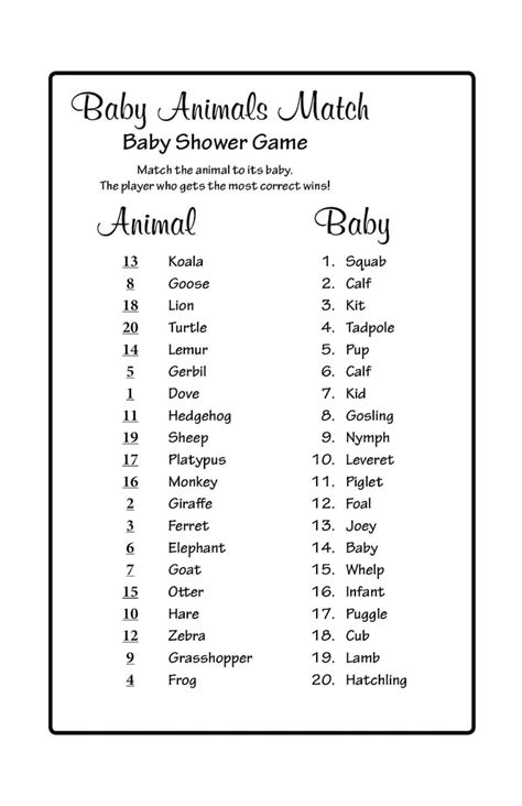 Baby Animals Match Game Printable Baby Shower Game Baby Etsy