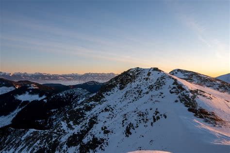 Sunrise In Winter Mountains With Clear Sky With View Of High Tatras In