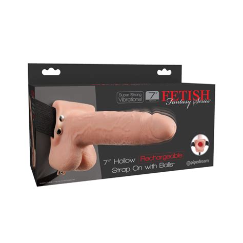 Fetish Fantasy 7in Hollow Rechargeable Strap On With Balls Flesh