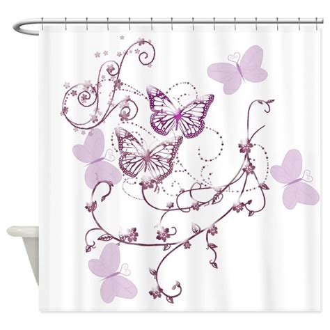 Warm Tour Delicate Lavender Butterflies And Swirls Shower Cu Fabric Polyester Waterproof