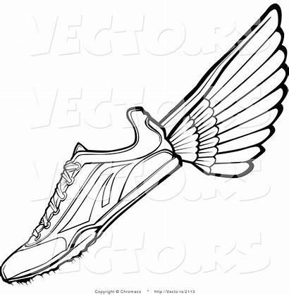 Shoes Shoe Drawing Running Clipart Line Wings