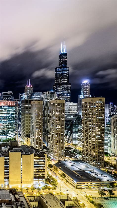 Download Wallpaper 1350x2400 Chicago Night City Skyscrapers