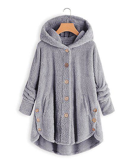 Cellabie Gray Pocket Button Up Hooded Swing Coat Women And Plus