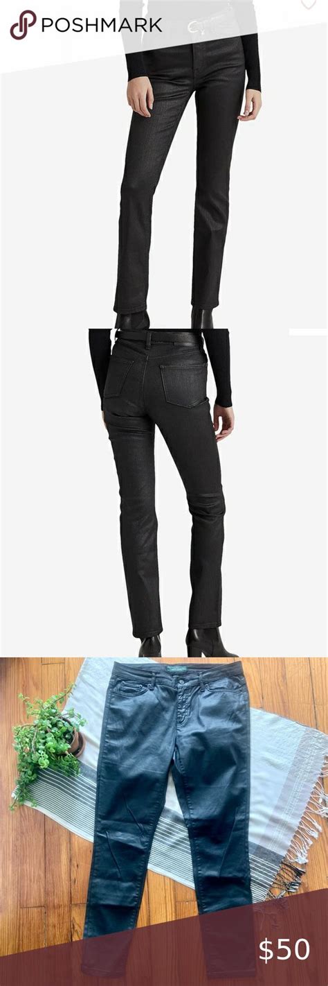 Lauren Ralph Lauren Coated Denim Black Skinny Straight Jeans Denim