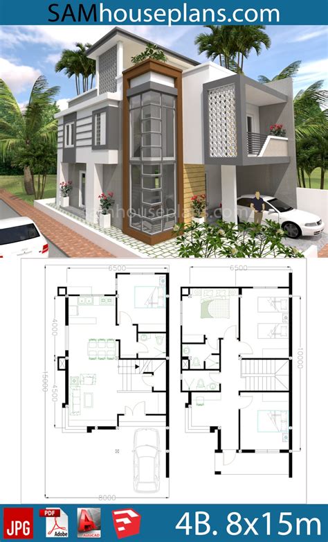 House Plans 8x15m With 4 Bedrooms Samhouseplans 99e