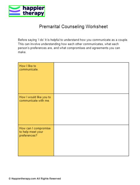 Premarital Counseling Worksheet Happiertherapy