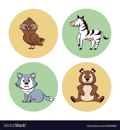 Cute Animals Cartoon Round Icons Royalty Free Vector Image