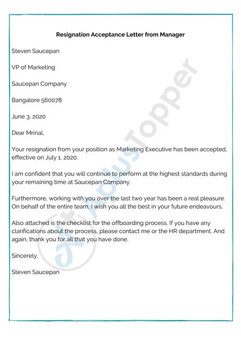 Resignation Acceptance Letter Samples Templates Examples How To