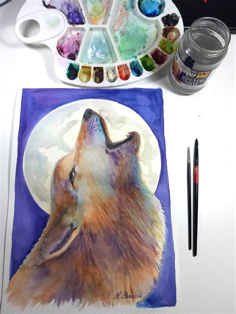 Howling Wolf Moon Watercolor Painting Original Art Wild Etsy