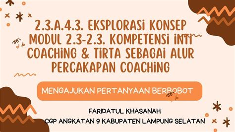 Eksplorasi Konsep Modul Kompetensi Inti Coaching Tirta