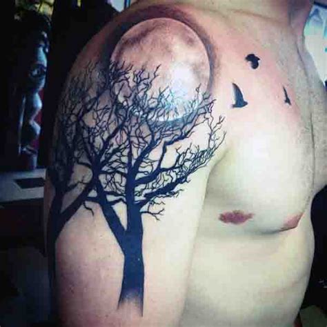 90 Moon Tattoos For Men Ship Of Light On The Sea Of Night