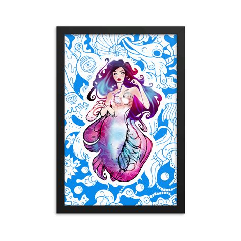 Digital Art Framed Blue Mermaid Cnidaria Wall Art Print Poster Frames