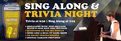 Craft Beer Trivia Sing Along Night As Seen On Tv At Ebullition Brew Works Thursday Nights