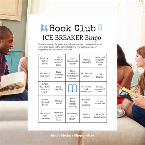 Book Club Ice Breaker Game Human Bingo Cards Printable Get To Know You