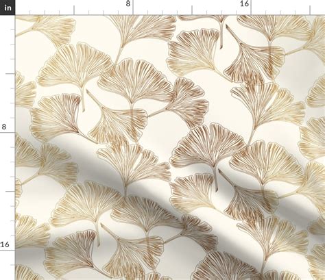 Gingko Leaves Gold On Cream Toile Ivory Fabric Spoonflower