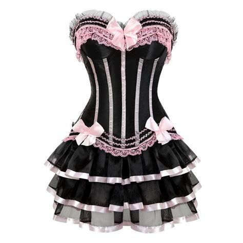 Striped Corset Dress Satin Bow Lace Top With Skirt Set Corset With Skirt Lace Corset Dress
