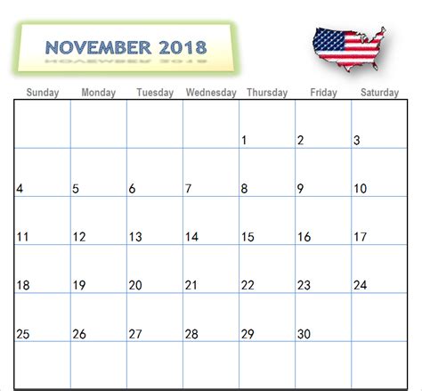 November 2018 Usa Printable Calendar Printable Calendar American