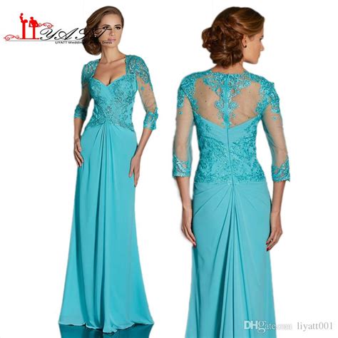 Turquoise Chiffon Mother Of The Bride Dresses 2016 Sheer Lace Beaded
