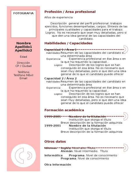 If you need to write a new cv for your teacher profession you can use english teacher resume examples. curriculum-vitae-modelo3b-granate.doc | Tecnología ...