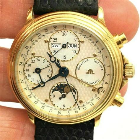 18k Solid Gold Maurice Lacroix Mens Watch Chronometer Moon Dial