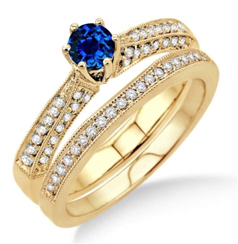 2 Carat Sapphire And Diamond Antique Bridal Set Engagement Ring On 10k
