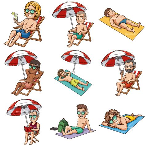 Cartoon Men Sunbathing Clipart Vector Friendlystock