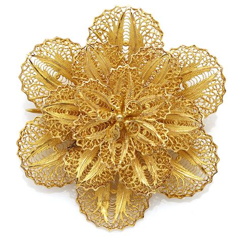 Vintage Filigree Flower Brooch Pin In 20k Yellow Gold Ebay