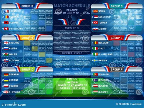 Cup Euro 2016 Finals Schedule Stock Vector Image 70435243