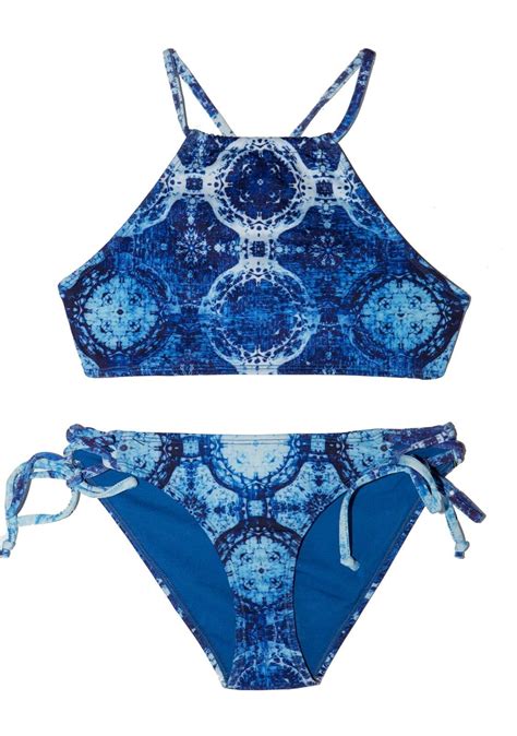 Blue 2 Piece Halter Top Bikini Set For Tween And Teen Girls By