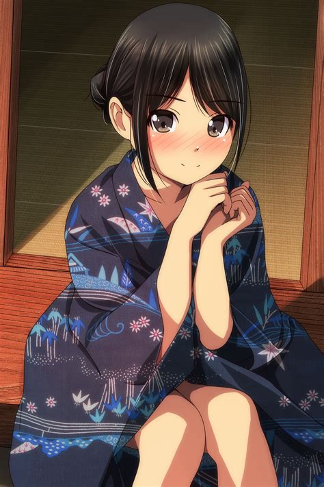 Safebooru Girl Absurdres Bangs Black Hair Black Kimono Blush Brown