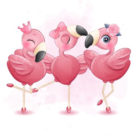 Three Cute Flamingo With Ballerina Illustration 2063864 Vector Art At