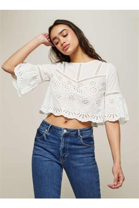 ivory flute sleeve cutwork blouse clothes tops shop crop tops