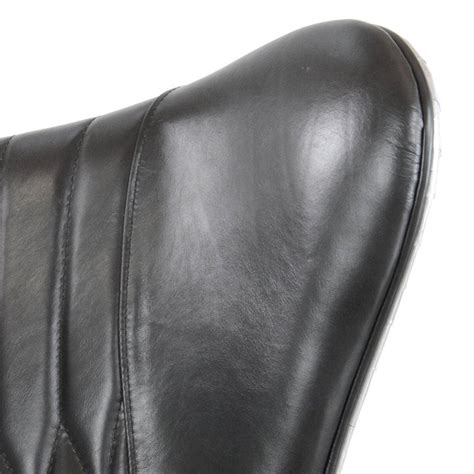 Aviator Egg Office Chair Aluminum Black Leather Swivel Casters