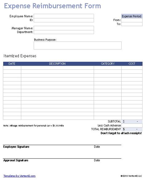 business expense reimbursement form