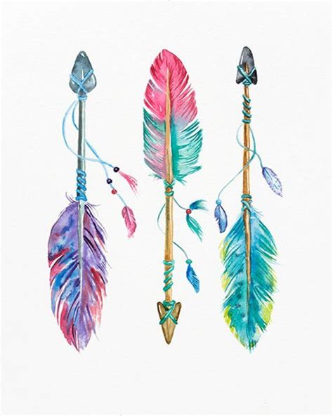 Watercolor Feathers And Arrows Boho Chic Print Nursery Etsy