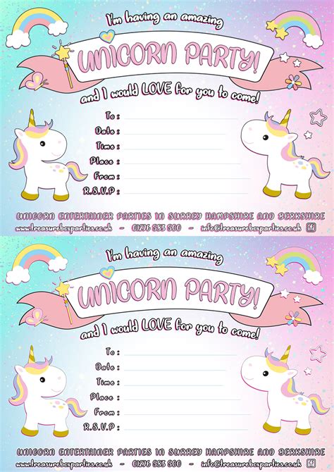 Free Unicorn Party Invitation Sheet Cute Unicorn Party Invite