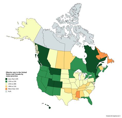 Obesity Rate In The United States And Canada By Stateprovince Oc